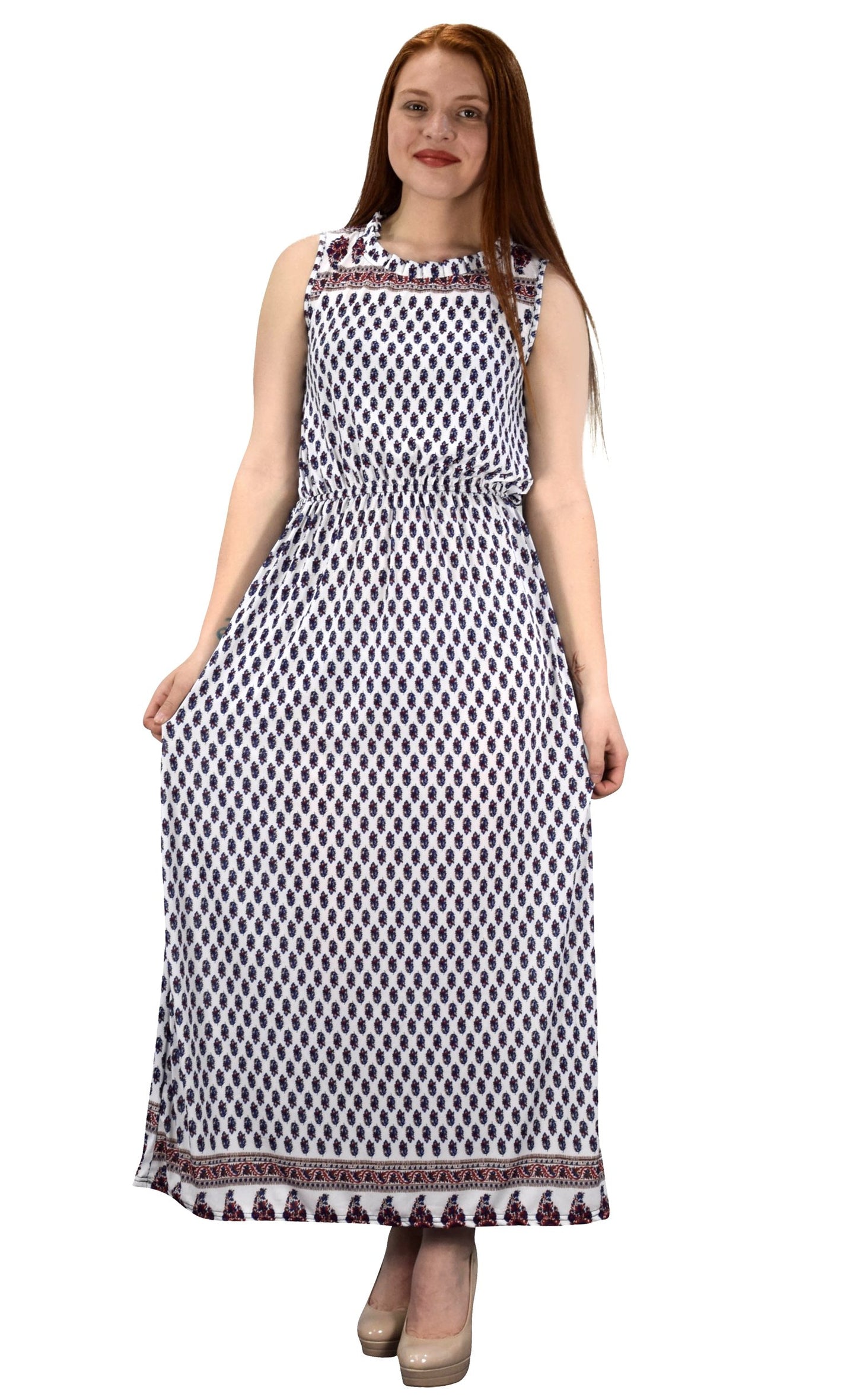 Wholesale Lot: Damask Sleeveless Blouson Maxi Dress High Neck Navy Small Reseller