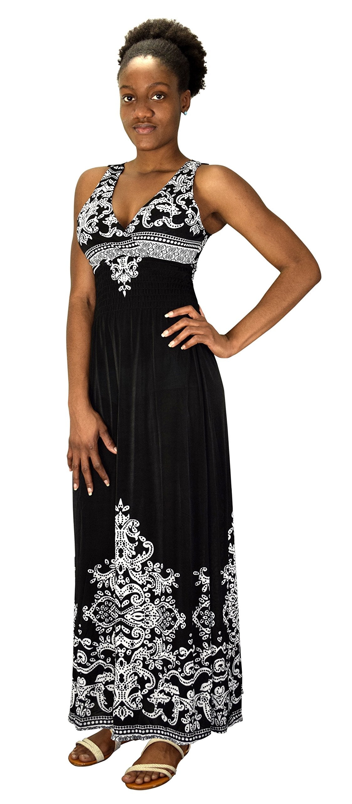 Wholesale Bulk Lot: Womens Paisley Print Smocked Waist Tank Maxi Dress Black Med