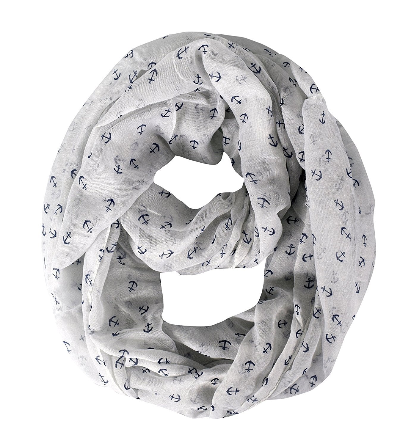Wholesale Bulk Lot: White Navy Anchor Print Infinity Loop Scarf Trendy Reseller Pack