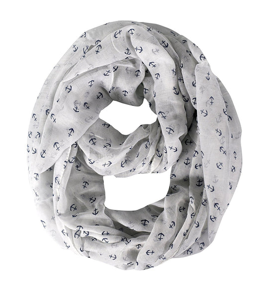 Wholesale Bulk Lot: White Navy Anchor Print Infinity Loop Scarf Trendy Reseller Pack
