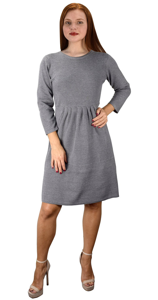 Wholesale Bulk Lot: Pleated Empire Waist 3/4 Sleeve Flare Dress Grey Large