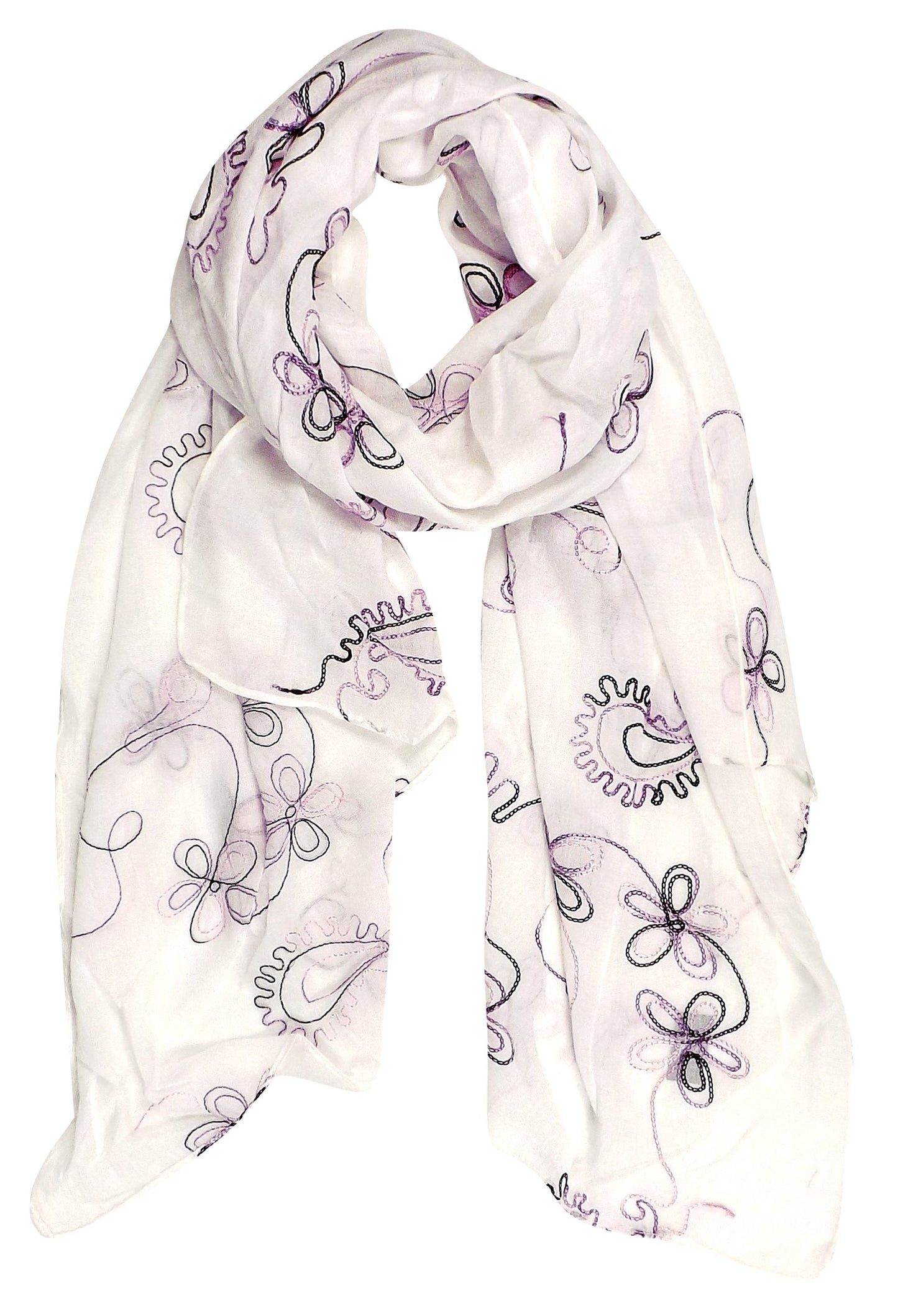 Wholesale Bulk Lot: Blossom Embroidered Sheer White Scarf Wrap Shawl for Resellers