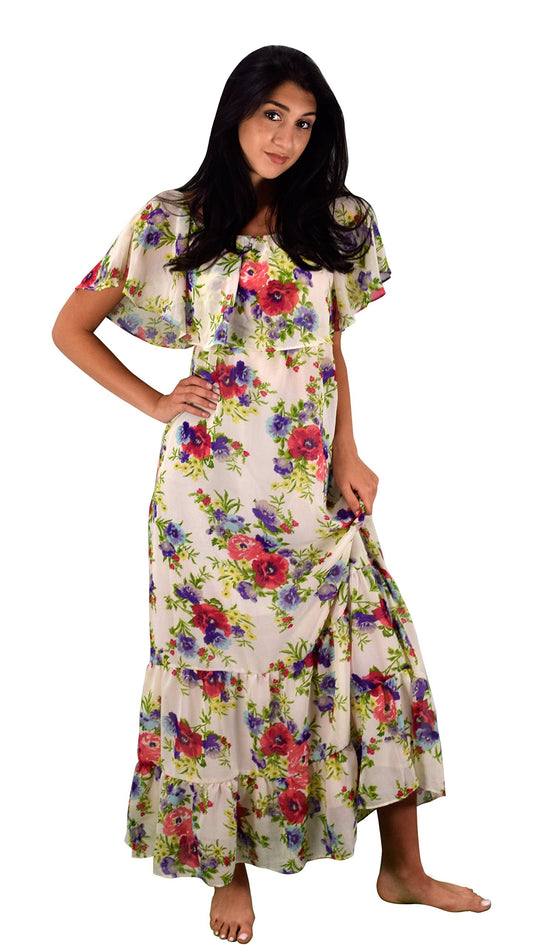 Wholesale Lot: Womens Summer Bohemian Floral Maxi Dress White Size Medium