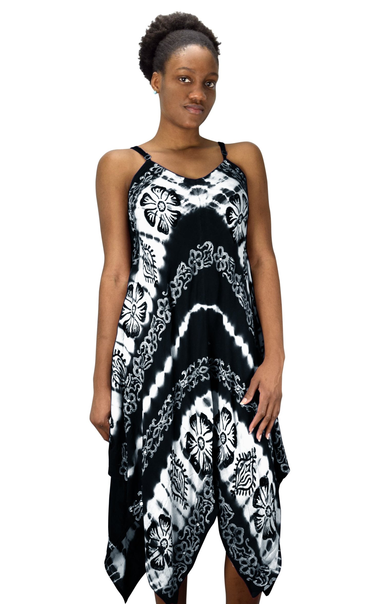 Wholesale Bulk Lot: Floral Tie Dye Handkerchief Hem Sleeveless Dress Black Large