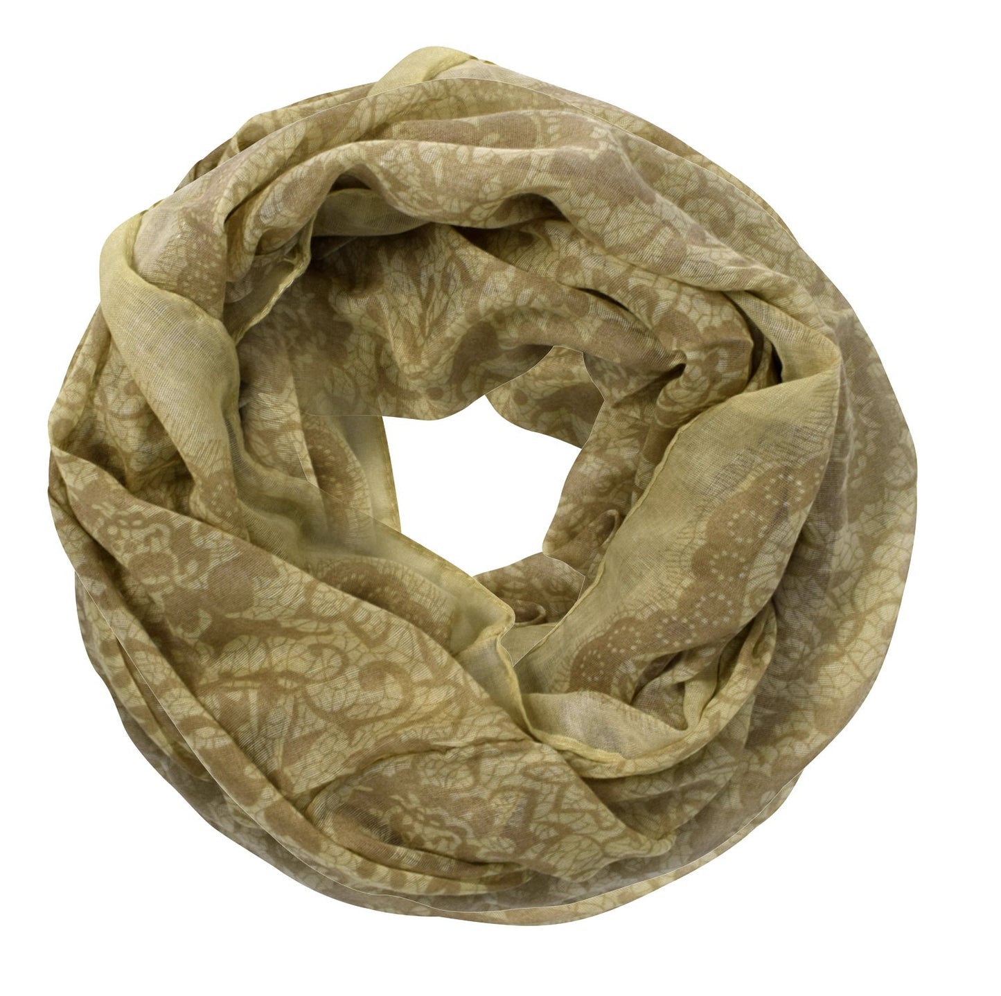 Wholesale Bulk Lot: Tropical Hawaiian Hibiscus Flower & Lace Infinity Loop Scarf Tan Reseller Pack