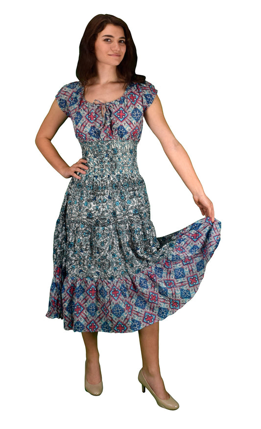 Wholesale Lot: Womens Renaissance Vintage 100% Cotton Smocked Gypsy Dress, Large