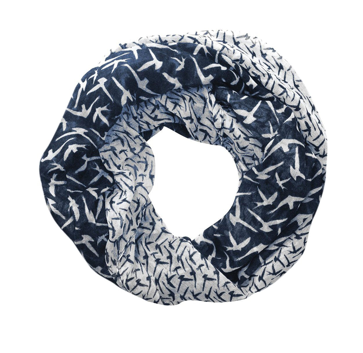 Wholesale Bulk Lot: Vintage Bird Print Infinity Loop Scarf Navy White Reseller Pack
