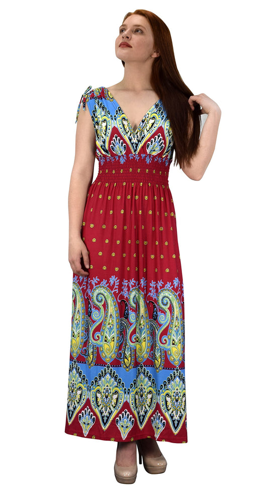 Wholesale Bulk Lot: Women's Floral Boho Sleeveless Maxi Dress Fuchsia Turquoise L