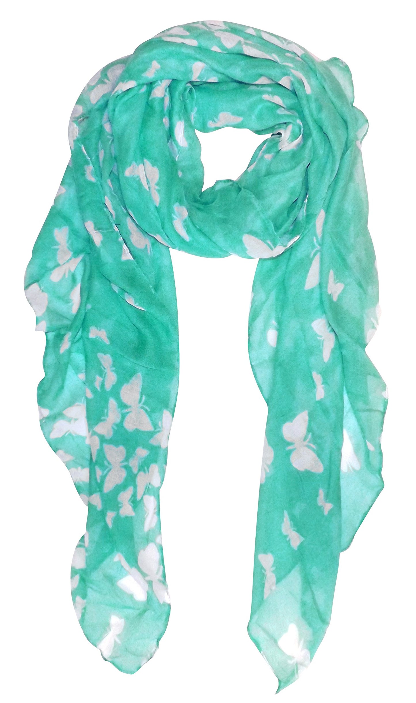 Wholesale Bulk Lot: Lightweight Butterfly Print Mint Fashion Scarf Shawl Wrap for Resellers
