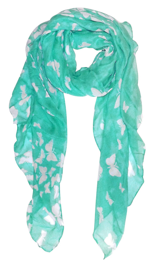 Wholesale Bulk Lot: Lightweight Butterfly Print Mint Fashion Scarf Shawl Wrap for Resellers