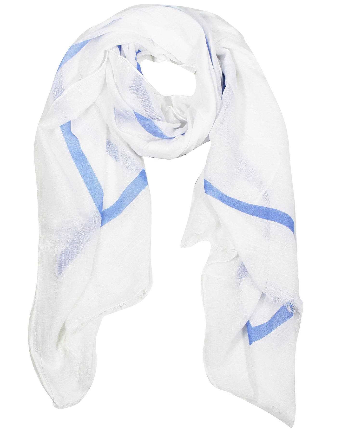 Wholesale Bulk Lot: Vintage Soft Cotton Blend Block Stripe Shawl Wrap Scarf Blue for Resellers