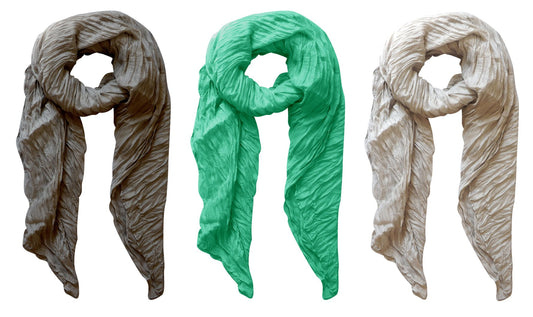 Wholesale Bulk Lot: 3 Pack Soft Crinkled Lightweight Cotton Wrap Scarf Reseller Silver Grey Aqua