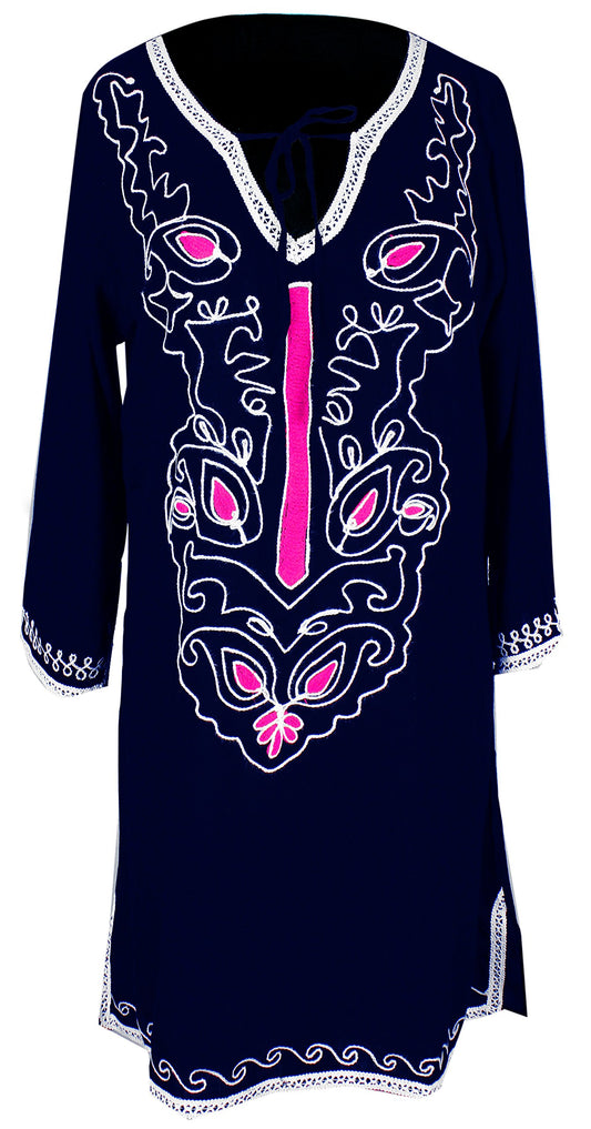 Wholesale Bulk Lot: Navy Blue Totem Embroidered Tunic V Neck Dress Small Size