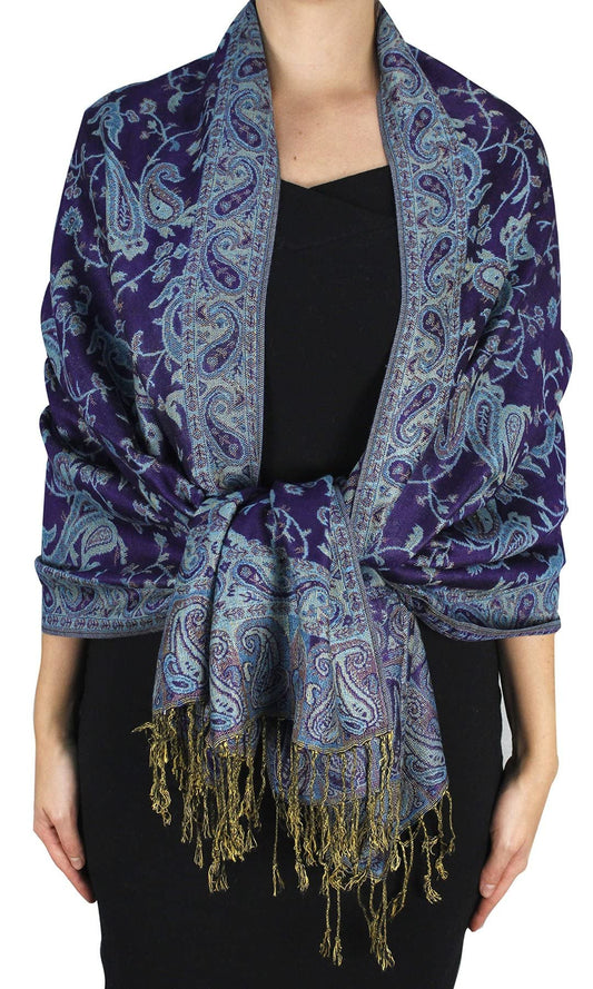 Wholesale Bulk Lot Reversible Paisley Pashmina Shawl Double Layer Eggplant Scarf for Resellers