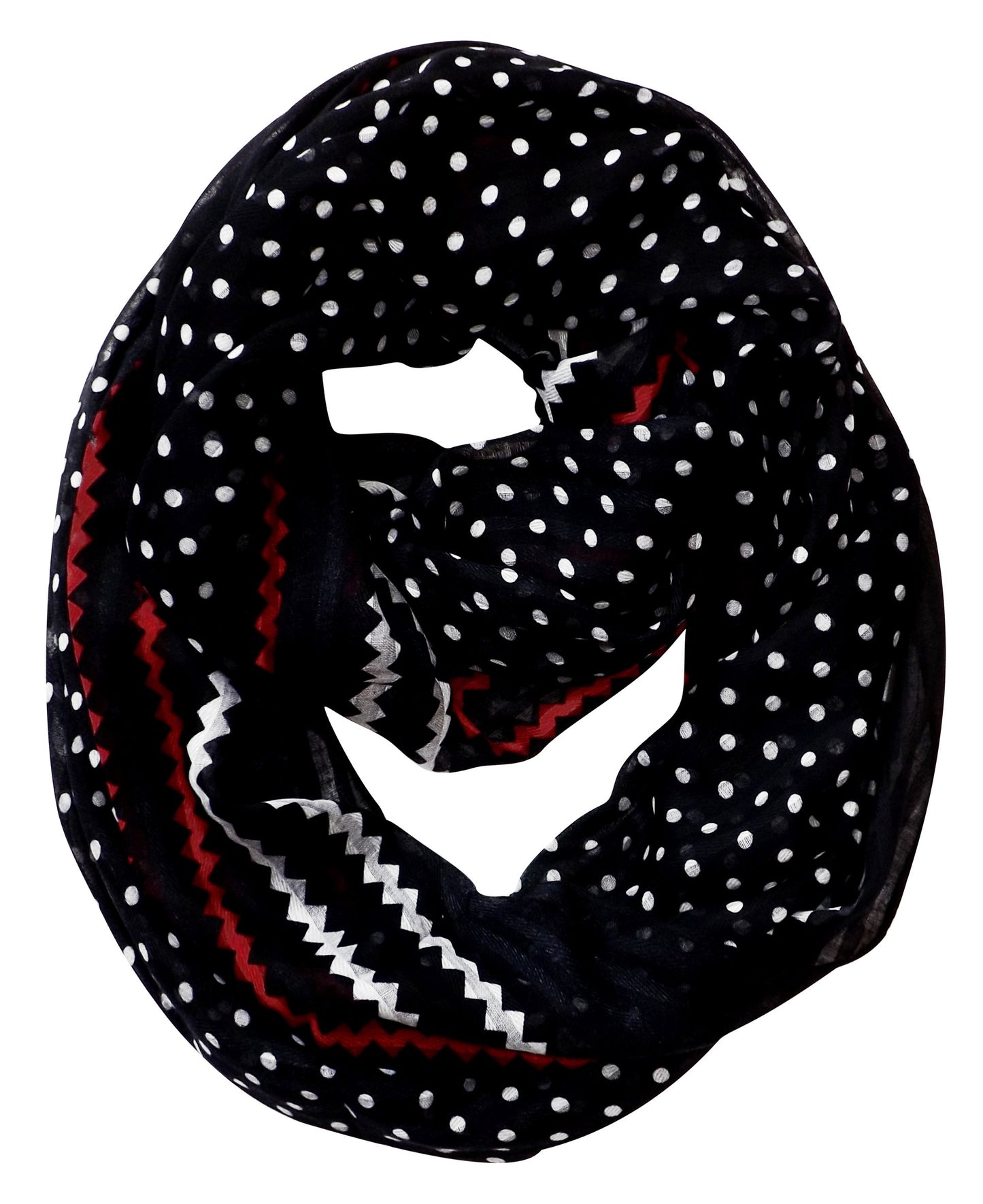 Wholesale Bulk Lot: Polka Dot Chevron Sheer Black Infinity Loop Scarf Reseller Pack
