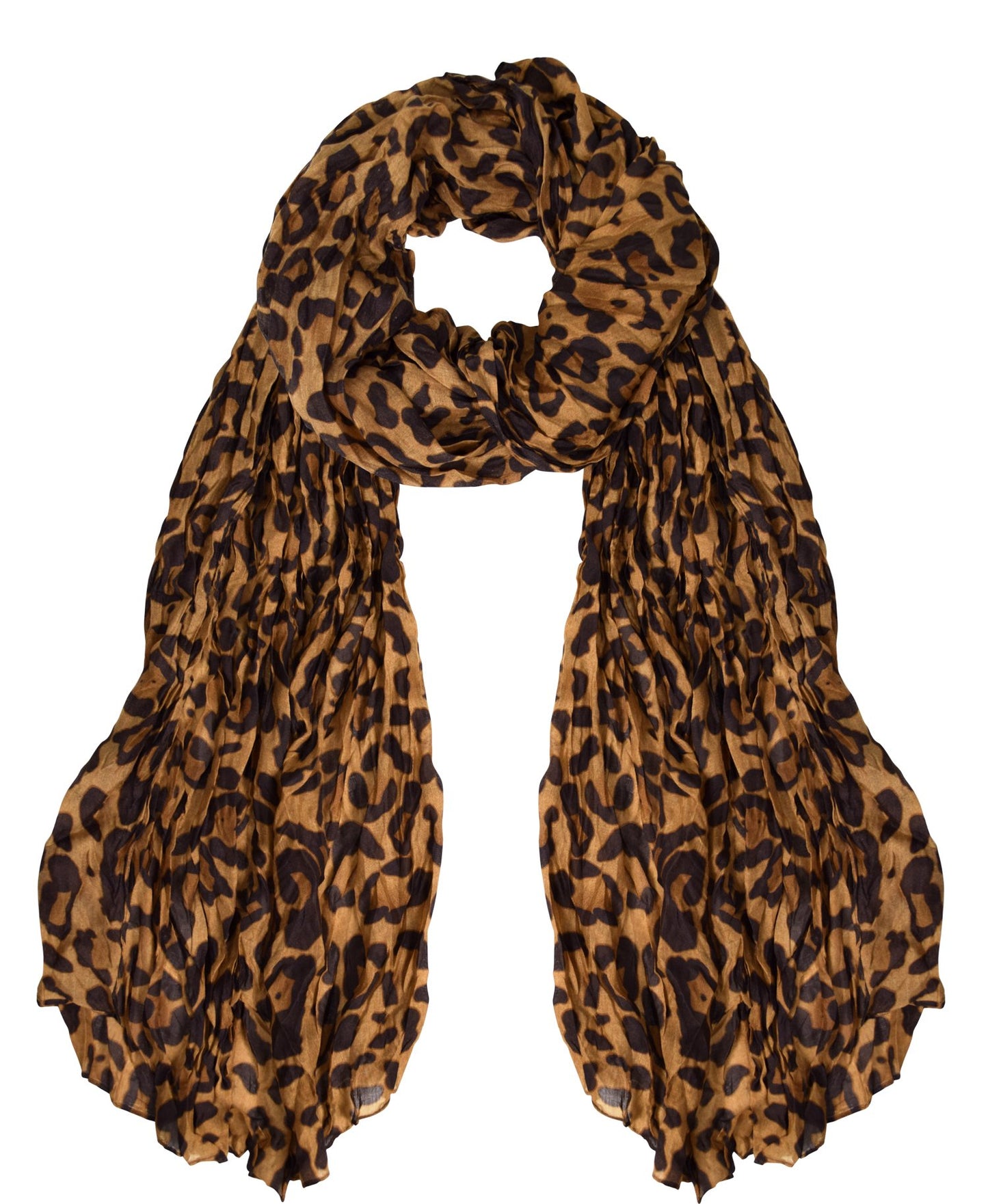 Wholesale Bulk Lot: Women's Brown Leopard Animal Print Crinkle Scarf Wrap for Resellers