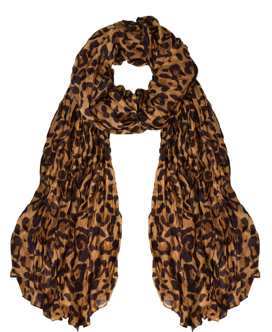 Wholesale Bulk Lot: Women's Brown Leopard Animal Print Crinkle Scarf Wrap for Resellers