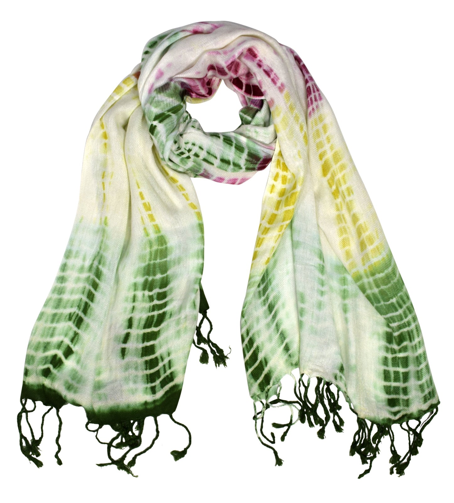 Wholesale Bulk Lot Retro Tie Dye Pashmina Shawl Scarf Cream Green Pink for Resellers