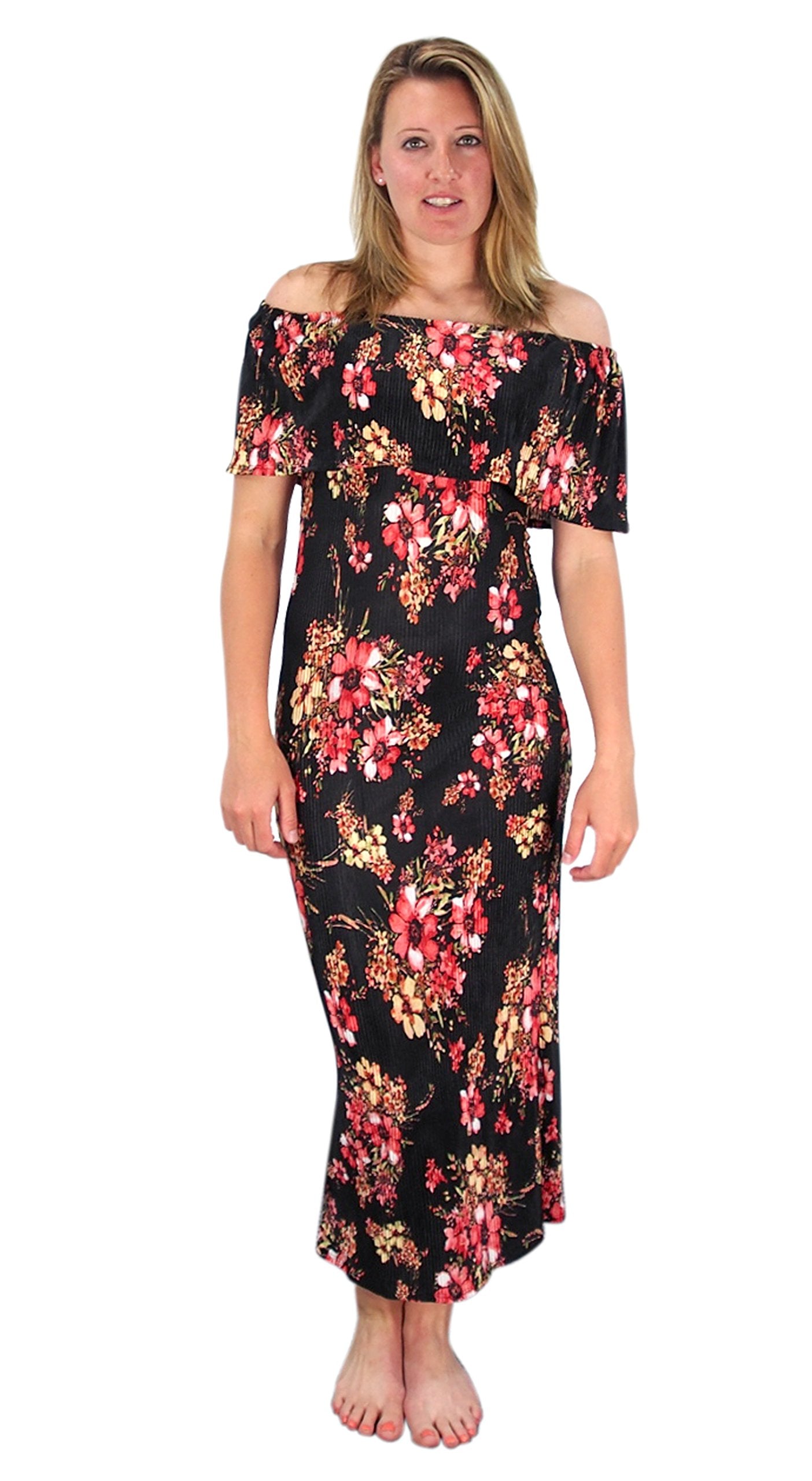 Wholesale Lot: Womens Summer Gypsy Bohemian Floral Maxi Dress Black Large