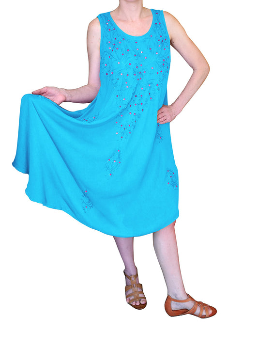 Wholesale Bulk Lot: Embroidered Gem Bathing Suit Cover Up Tunic Dress Sky Blue
