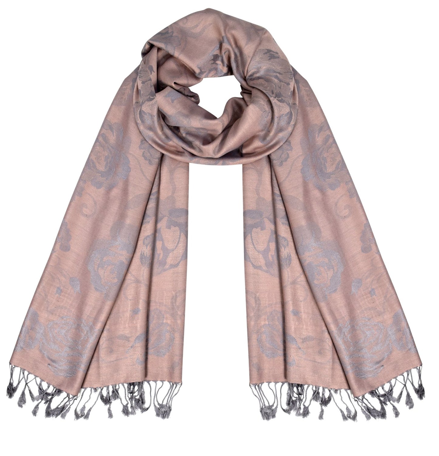 Wholesale Bulk Lot Floral Pattern Pashmina Wrap Shawl Rose Peach Silver Scarf for Resellers