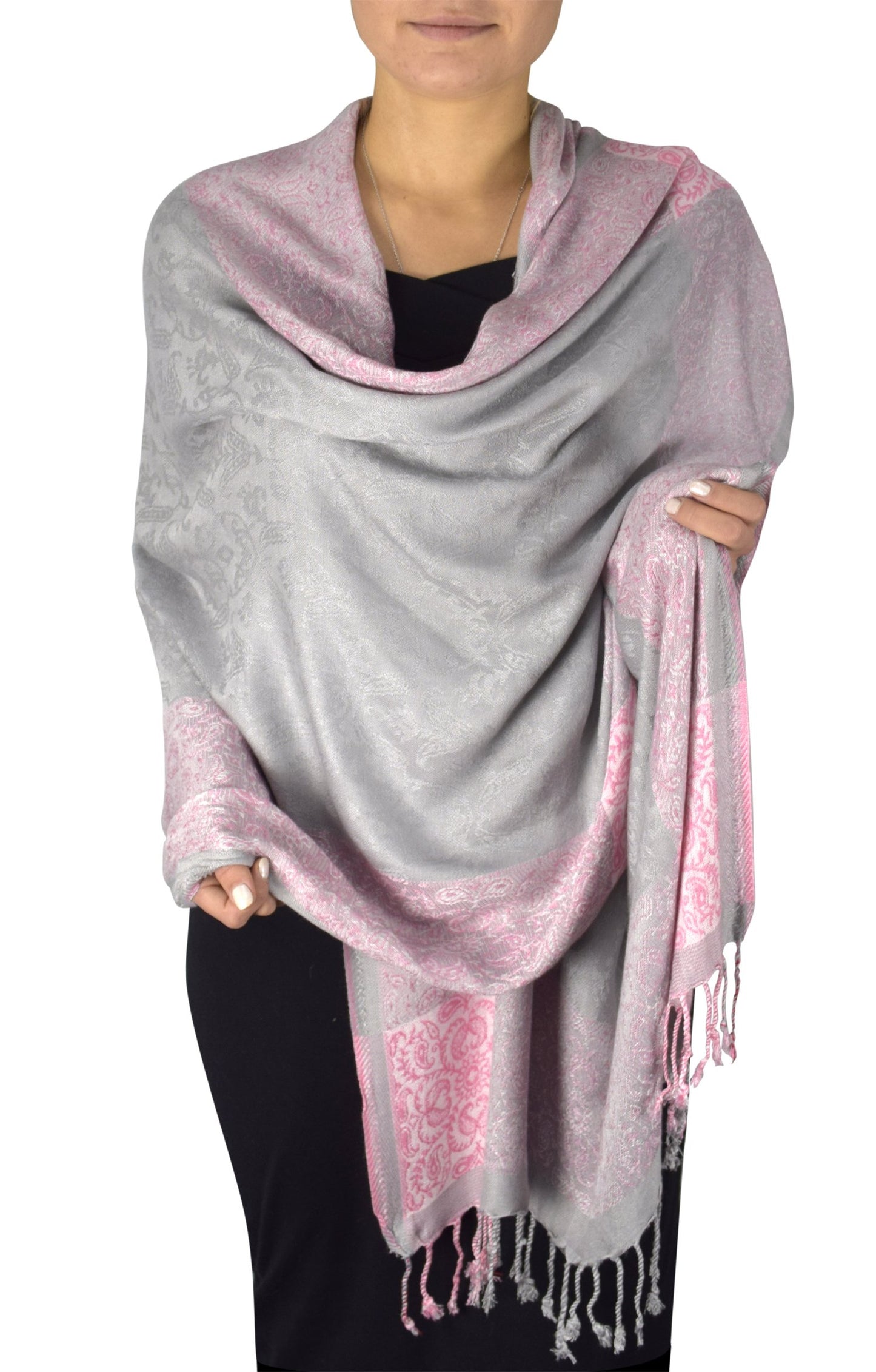 Wholesale Lot Reversible Paisley Floral Pashmina Wrap Shawl Bulk Pink Grey Scarf for Resellers