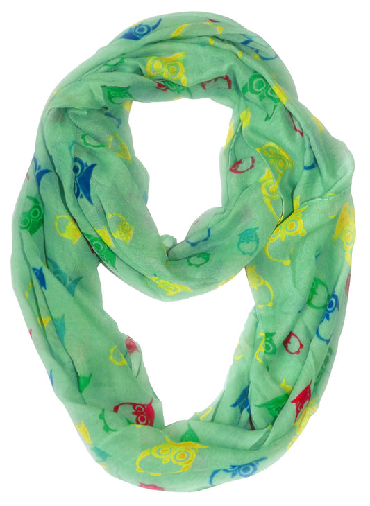 Wholesale Bulk Lot: Vintage Owl Print Lightweight Infinity Loop Scarf Mint Reseller Pack