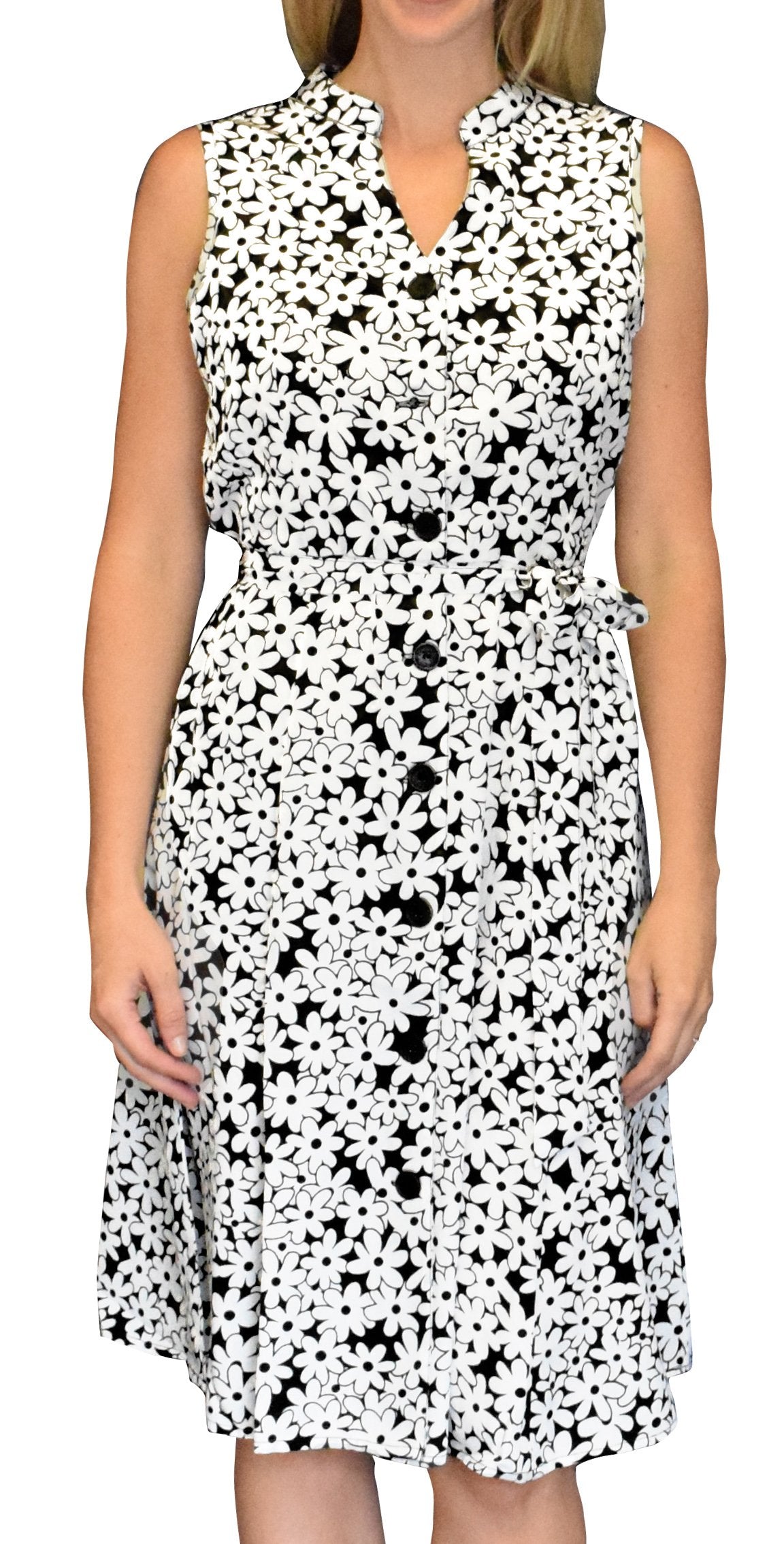 Wholesale Bulk Lot: Silky Vintage A Line Sleeveless Belted Dress Medium Daisy Black