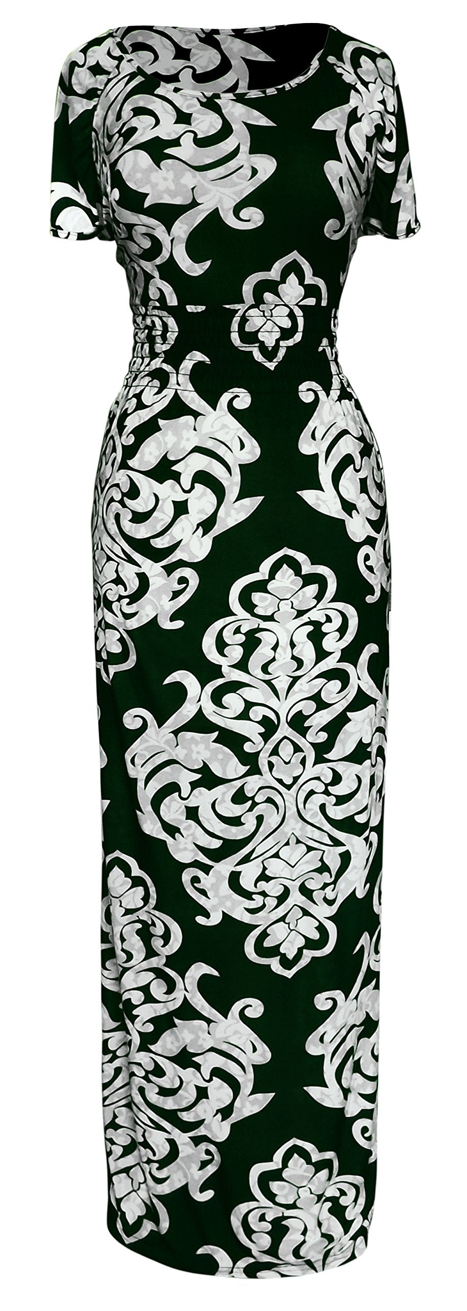 Wholesale Bulk Lot: Women's Scoop Neck Smocked Damask Maxi Dress XXL Green