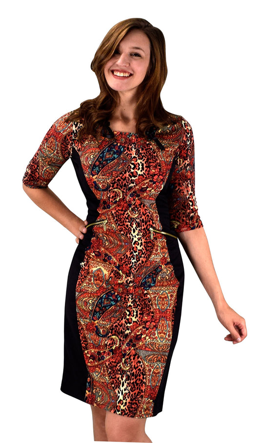 Wholesale Bulk Lot Reseller Paisley Printed 3/4 Sleeve Sheath Slimming Dress Large