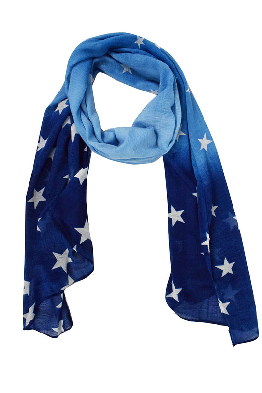 Wholesale Bulk Lot: Womens Patriotic Blue Fading Star Print Light Scarf Reseller Pack