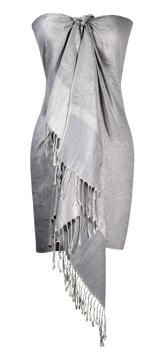 Wholesale Bulk Lot Vintage Silver Paisley Jacquard Shawl Wrap Reseller Scarf Pack
