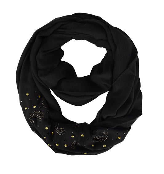 Wholesale Bulk Lot: Vintage Embellished Paisley Sequin Infinity Scarf Circle Loop Black Reseller Pack