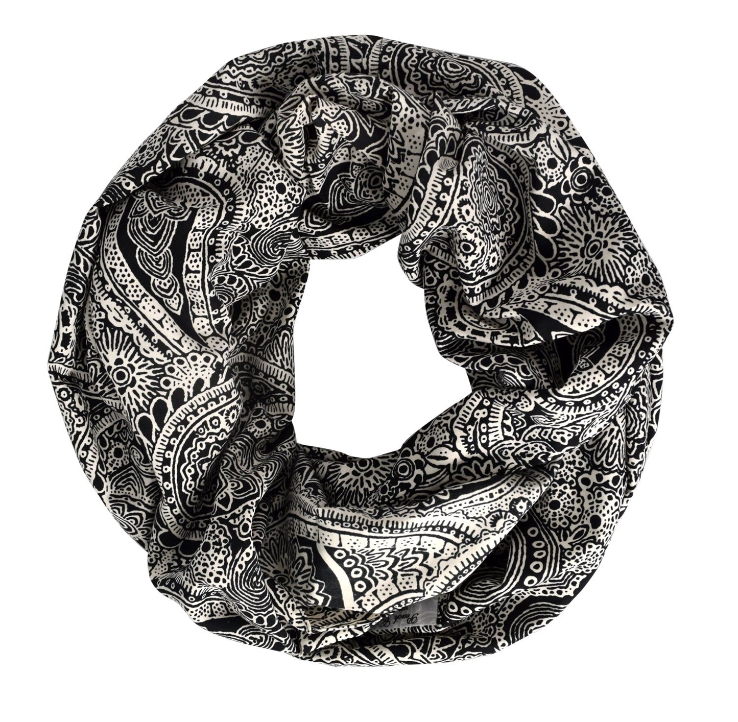 Wholesale Bulk Lot: Summer Fashion Paisley Printed Infinity Loop Scarf Black One Size Reseller Pack