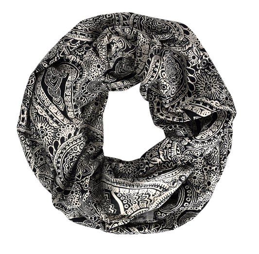 Wholesale Bulk Lot: Summer Fashion Paisley Printed Infinity Loop Scarf Black One Size Reseller Pack