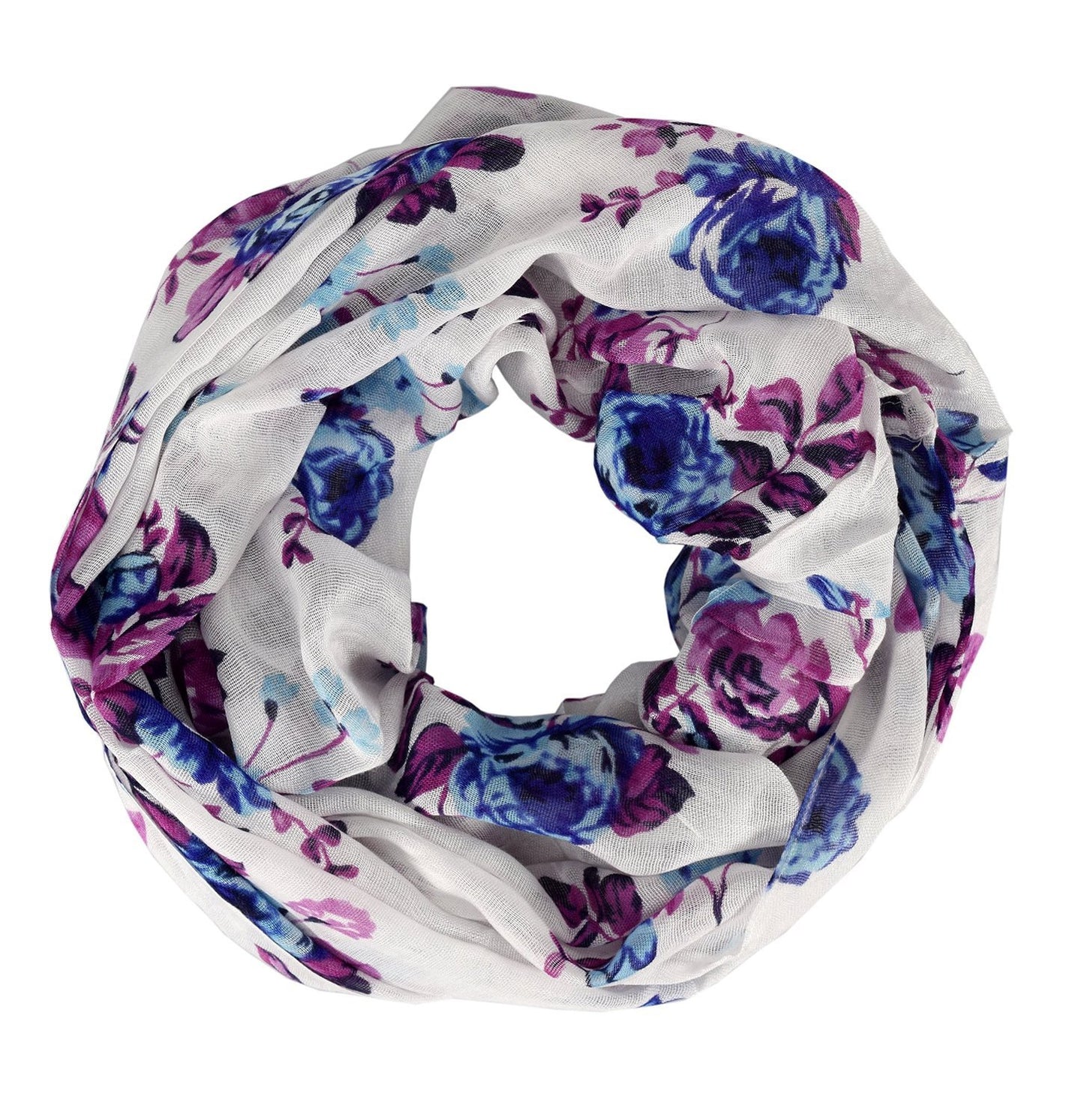 Wholesale Bulk Lot: Vintage Floral Rose Sheer Infinity Circle Loop Scarf Blue Purple Reseller Pack