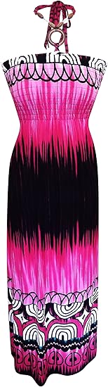 Wholesale Bulk Lot: Exotic Tie Dye Halter Vacation Maxi Dress Deep Fuchsia Size L