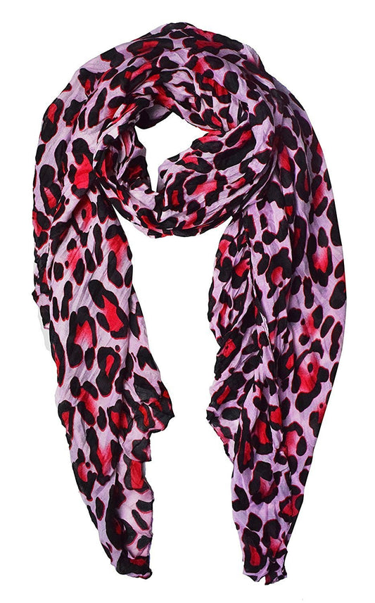 Wholesale Bulk Lot: Fuchsia Leopard Animal Print Crinkle Scarf Wrap for Resellers