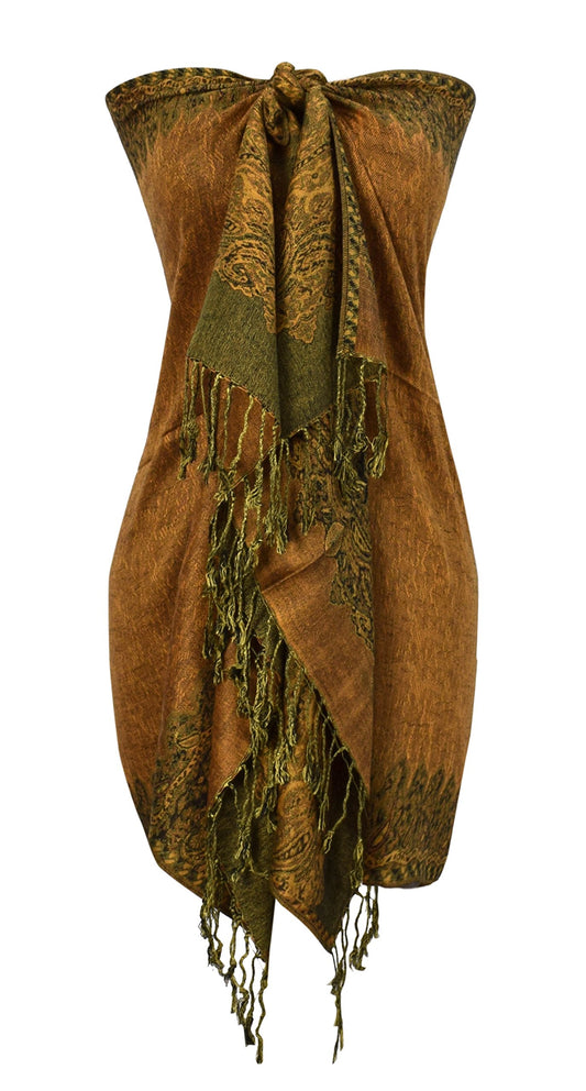 Wholesale Bulk Lot Reversible Jacquard Paisley Pashmina Shawl Wrap Pumpkin for Resellers