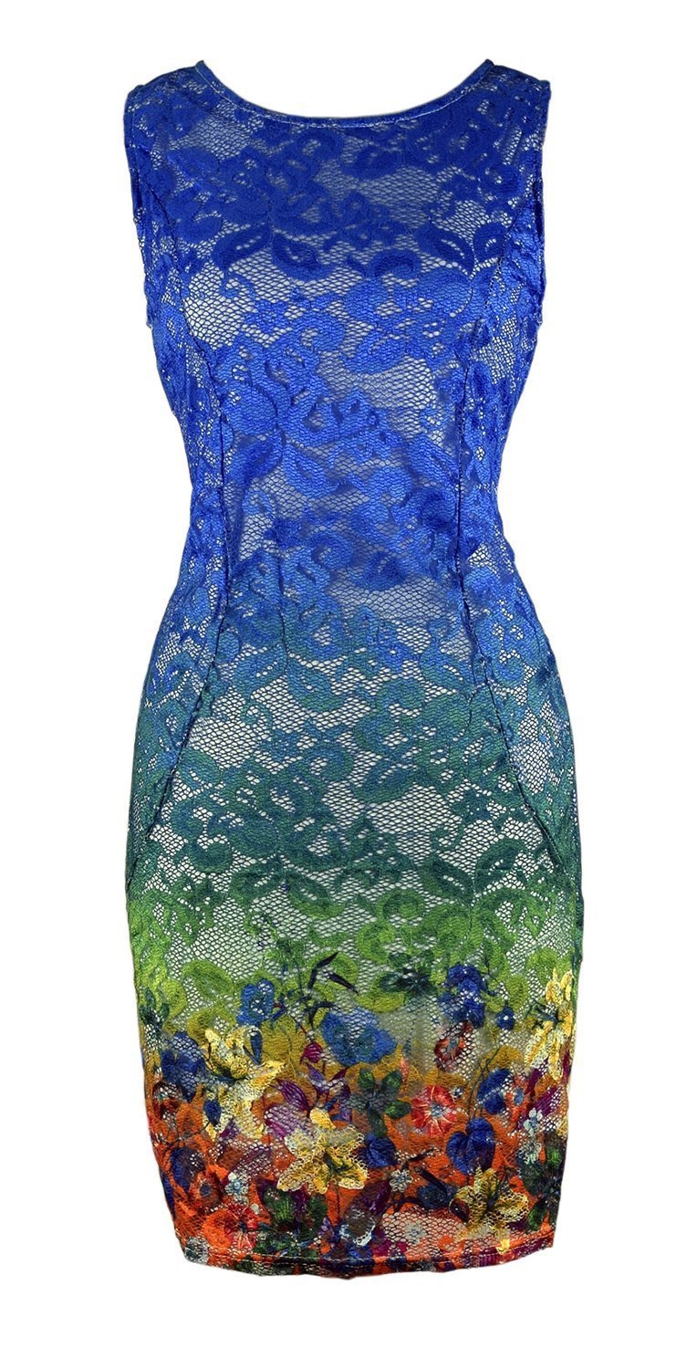 Wholesale Bulk Lot: Women's Summer Sleeveless Lace Bodycon Midi Dress, Blue, XL
