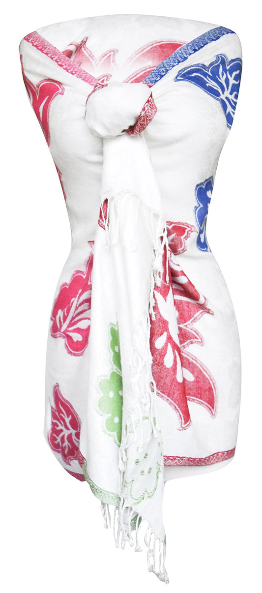 Wholesale Bulk Lot Rainbow Pastel Paisley Floral Fringe Pashmina Wrap Shawl for Resellers White