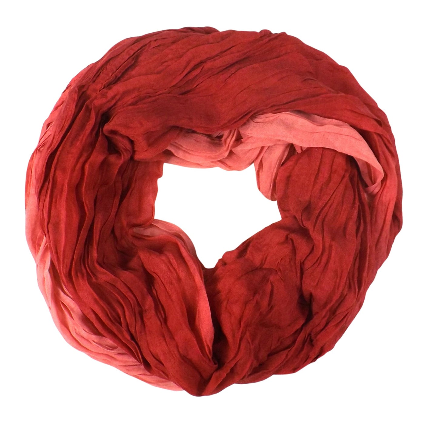 Wholesale Bulk Lot: Lightweight Crinkled Neon Coral Faded Ombre Infinity Loop Scarf Reseller Pack