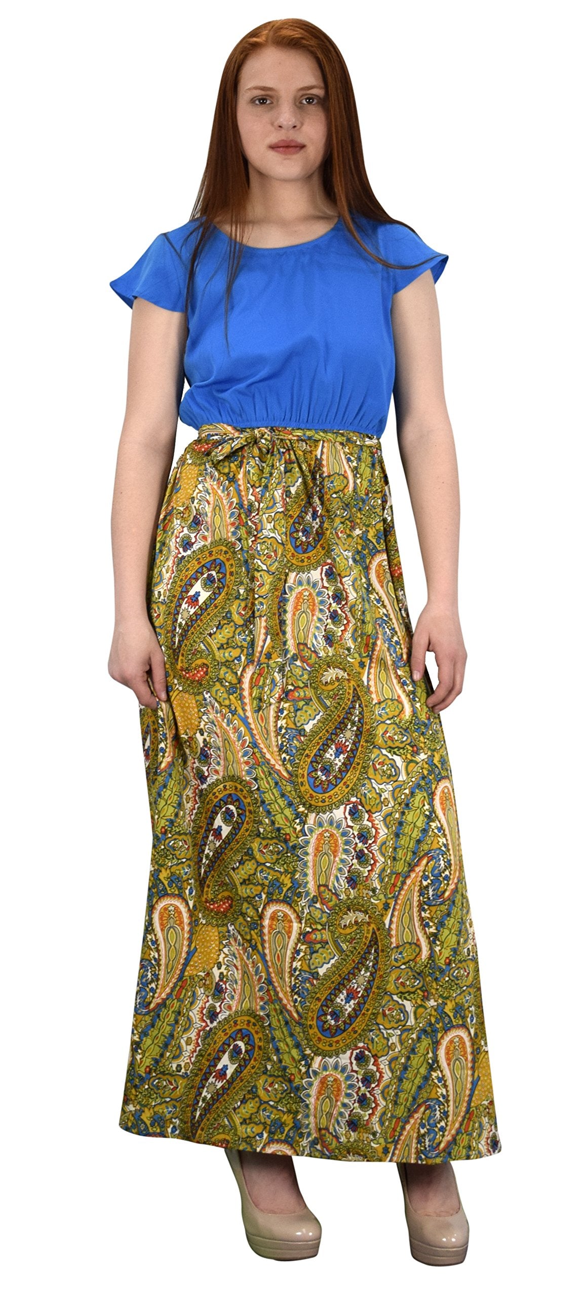 Wholesale Lot: Paisley Boho Cap Sleeve Maxi Evening Beach Dress Blue Size S