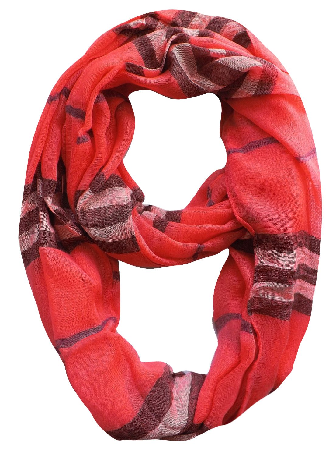 Wholesale Bulk Lot: Coral Striped Light Soft Fashion Infinity Loop Scarf Reseller Pack