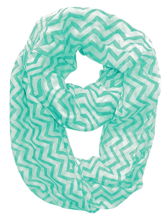 Wholesale Bulk Lot: Sheer Chevron Infinity Loop Scarf Teal White Lightweight Reseller Pack