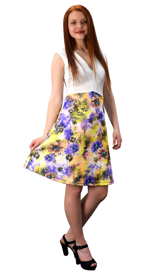 Wholesale Bulk Lot: Women's V-Neck Empire Waist Floral A-Line Dress White Purple S