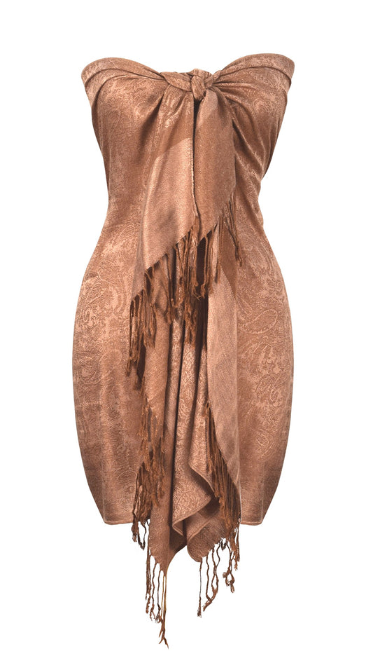 Wholesale Bulk Lot Vintage Paisley Pashmina Shawl Camel Gold Jacquard Wrap for Resellers