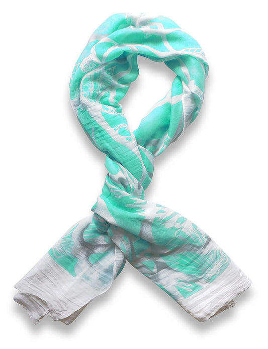 Wholesale Bulk Lot: Nautical Seahorse Shell Mint Light Fringe Scarf Reseller Pack