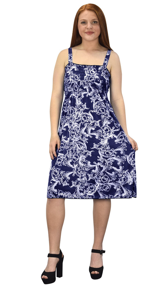 Wholesale Bulk Lot: Women's Smocked Knee Length Summer Dress Navy White XXL
