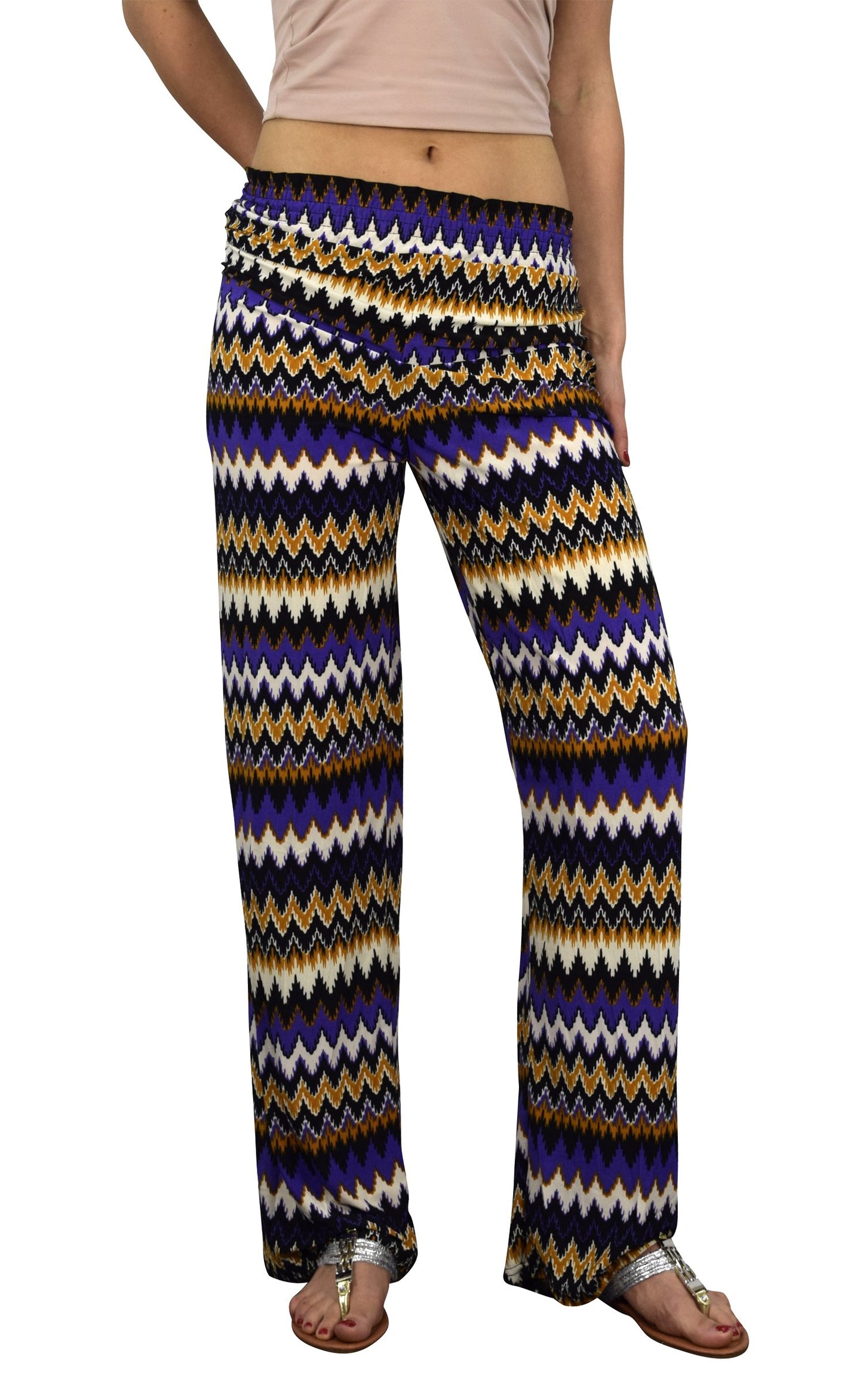 Wholesale Bulk Lot: Women's Boho Purple Chevron Print Palazzo Pants Large